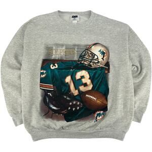 Vintage 90s 1998 Men's Grey Miami Dolphins Dan Marino 13 Crewneck Sweatshirt XL